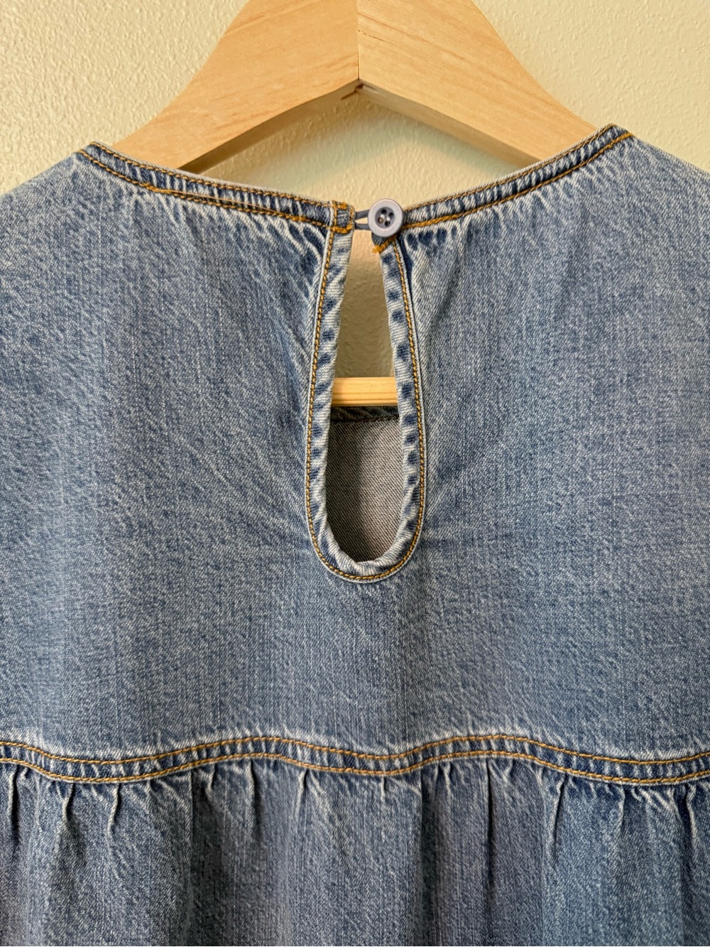 Stellah Tiered Denim Mini Dress Blue Puff Sleeve Babydoll Size S - Picture 7 of 8